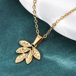 Colliers avec pendentif en forme de feuille en acier inoxydable 304&nbsp;NJEW-H059-29C-G