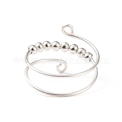 Anello polsino rotante con perline rotonde in ottone&nbsp;RJEW-JR00506-02