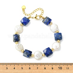 Braccialetti da donna con perline di lapislazzuli naturale e perle keshi.&nbsp;BJEW-JB14007-02