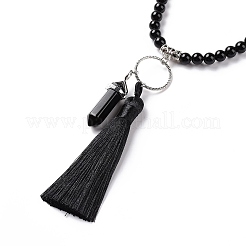 Halskette mit Kugel- und Quastenanhänger aus natürlichem Obsidian und Perlenketten aus gemischten Edelsteinen&nbsp;NJEW-E585-02A