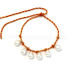 Pulseras ajustables de cordón de algodón trenzado con dije de perla de imitación en forma de lágrima para mujer&nbsp;WGB1457-01