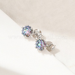 925 orecchini a bottone in argento sterling con moissanite e strass&nbsp;EJEW-U042-05P-03