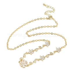Halsketten mit Blumenanhänger aus Messing mit Zirkonia-Pavé&nbsp;NJEW-C121-04D-01G