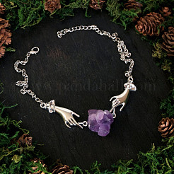 Beide Hände Legierung mit Nuggets natürlichen Amethyst Anhänger Halsketten&nbsp;FS-WG3CF2D-01