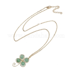 Colliers avec pendentif en trèfle en aventurine verte naturelle enveloppés de fil de cuivre&nbsp;NJEW-JN05089
