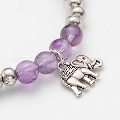 Bracciali di perline fascino elefante tratto naturali ametista&nbsp;BJEW-JB01974-03