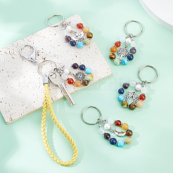 5 porte-clés pendentif en pierre précieuse à 7 chakras avec breloque en alliage de style tibétain&nbsp;KEYC-FH00032