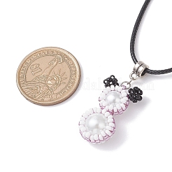 Collane con perline di vetro e perle di vetro rotonde a forma di orso con cordino di cotone cerato per donne e uomini&nbsp;NJEW-MZ00126-02