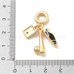 Messing schwarz Emaille Baseballschläger & Schuh & Reisepass europäischen Anhänger Charms&nbsp;KK-M305-12G