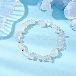 Braccialetti elasticizzati da donna con chip di cristallo di quarzo naturale e perline cuboidi di cristallo di rocca&nbsp;BJEW-JB10808-03