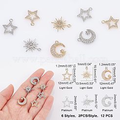 12 Stück 6 Stil Rack Plating Messing Micro Pave Zirkonia Charms&nbsp;ZIRC-FH0001-18