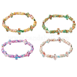 4 bracelet extensible en perles turquoise synthétiques peintes et teintes de 4 couleurs pour hommes et femmes&nbsp;BJEW-JB12240