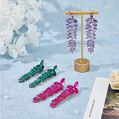 3 Paar 3-farbige Strass-Blatt-Cluster-Ohrringe&nbsp;EJEW-FI0002-70