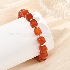 Pulseras redondas de cuentas de latón y cornalina natural facetada en forma de cubo para mujer.&nbsp;BJEW-JB14444