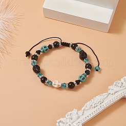 Braccialetti con perline intrecciate con teschio sintetico turchese (tinto).&nbsp;BJEW-JB09923-01