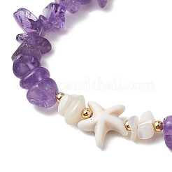 2 bracciale di perline intrecciate con chip di ametista naturale&nbsp;BJEW-JB11541-01