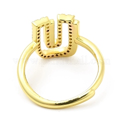 Bague réglable avec lettre initiale en émail de couleurs mélangées et zircons cubiques transparents&nbsp;RJEW-P045-01G-U