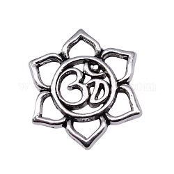 Chakra Theme Tibetan Style Alloy Pendants, Flower with Ohm/Aum, Antique Silver, 23x23mm