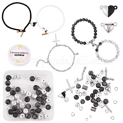 Heart & Round Magnetic Clasp Couple Bracelets DIY Making Kits, Including 304 Stainless Steel & Cotton Cord Bracelet Makings, Synthetic & Natural Stone Beads, Alloy & Brass & 304 Stainless Steel Findings & Charm, Elastic Thread, Mixed Color, Chain Bracelet Making: 50cm, Cord Bracelet Making: 2pcs/set