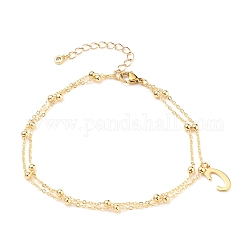 Double Layer Anklets, with Brass Satellite Chains, 304 Stainless Steel Pendants and Lobster Claw Clasps, Letter, Golden, Letter.C, 9-7/8 inch(25cm), Pendant: 15.5x8x1mm