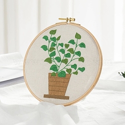 Растительный узор набор для вышивания своими руками для начинающих, включая иглы для вышивания и нитки, хлопчатобумажная льняная ткань, зеленый лайм, 27x27 см