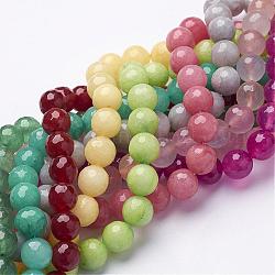 Brins blancs naturels de perles de jade de pierres précieuses, teinte, ronde à facettes, couleur mixte, 10mm, Trou: 1mm, Environ 38 pcs/chapelet, 15.5 pouce