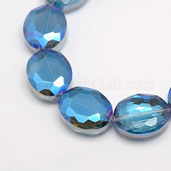Facettierten galvanisieren Kristallglas Oval Perlen Stränge, Regenbogen Farbe überzogen, Verdeck blau, 20x16x8 mm, Bohrung: 1 mm, ca. 35 Stk. / Strang, 27.5 Zoll