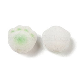 Perlas de resina flocky, impresión de pata de gato, verde, 12x12.5x11mm, agujero: 1.8 mm