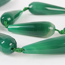 Natural Green Onyx Agate Faceted Drop Bead Strands, Dark Green, 30x10mm, Hole: 2mm, about 11pcs/strand, 15.35inch