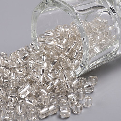 6/0 perline di vetro, foro tondo argento rivestito, tondo, bianco, 4mm, Foro: 1.5 mm, su 6639 pc / pound
