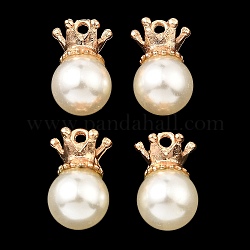 (venta de liquidación defectuosa: algo de pegamento se desborda) colgantes de perlas de imitación de resina, charms redondos, con ganchos colgantes de aleación chapada en oro, blanco, 15.5x12x11mm, agujero: 1.4 mm
