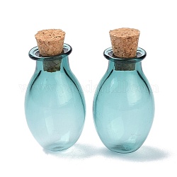 楕円形のガラスのコルク瓶の飾り  ガラスの空のウィッシングボトル  ペンダントデコレーション用のDIYバイアル  ダークシアン  15.5x26~30mm
