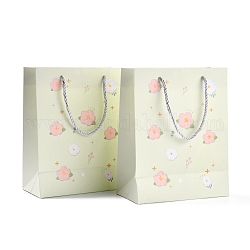 Rectangle with Flower Pattern Paper Bags, with Handles, for Gift Bags and Shopping Bags, Light Green, 24.5x19.5x9.7cm, Fold: 24.5x19.5x0.4cm, 12pcs/bag