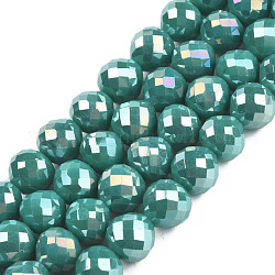 Chapelets de perles en verre électroplaqué, de couleur plaquée ab , facette, larme, dark cyan, 8mm, Trou: 1.6mm, Environ 69~70 pcs/chapelet, 20.79~22.05 pouce (52.8 cm ~ 56 cm)