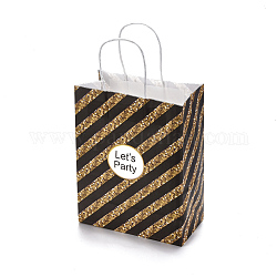 Papiertüten, mit Griffen, Geschenk-Taschen, Einkaufstüten, Rechteck mit dem Wort „Lass uns feiern“., Farbig, Streifenmuster, 21x11x27 cm