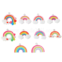 HOBBIESAY 40Pcs 10 Styles Opaque Resin Pendants, Rainbow Charm, with Glitter Powder and Platinum Tone Iron Loops, Mixed Color, 19~27.5x22.5~31.5x3.7~5.5mm, Hole: 2mm, 4pcs/style