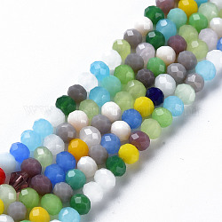 Sfaccettate perle di vetro fili, giada imitato, rondelle, colorato, 4x3.5mm, Foro: 0.9 mm, circa 124~128pcs/filo, 16.93 pollici (43 cm)