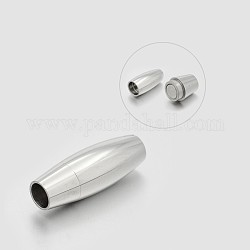 Oval 304 Stainless Steel Magnetic Clasps, Stainless Steel Color, 30x11mm, Hole: 6mm