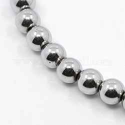 Non-magnetic Synthetic Hematite Beads Strands, Round, Silver Plated, 5mm, Hole: 1mm, about 105pcs/strand, 15.7 inch