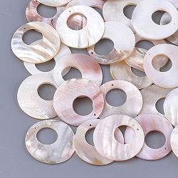 Pendentifs coquille perle, plat rond, couleur de coquillage, 35x4mm, Trou: 1mm
