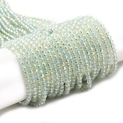 Placcare trasparente perle di vetro fili, arcobaleno placcato, tondo sfaccettato, verde chiaro, 3x2.5mm, Foro: 0.7 mm, circa 149pcs/filo, 14.57'' (37 cm)