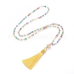 (Jewelry Parties Factory Sale)Polyester Tassel Pendant Necklaces, with Electroplate Faceted Abacus Glass Beads and Glass Seed Beads , Yellow, 31.5 inch(80cm)