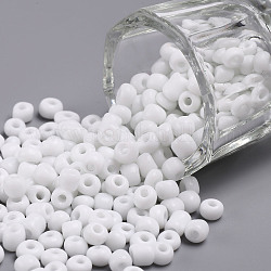 Glass Seed Beads, Opaque Colours Seed, Small Craft Beads for DIY Jewelry Making, Round, White, 4mm, Hole:1.5mm, about 4500pcs/pound