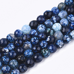 Fili di perline agata crepato naturale, tinto, sfaccettato, tondo, blu scuro, 6mm, Foro: 1 mm, circa 63pcs/filo, 14.5 pollice