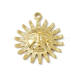 304 Stainless Steel Pendants, Sun with Human Face Charm, Golden, 23x19.5x3.5mm, Hole: 1.6mm