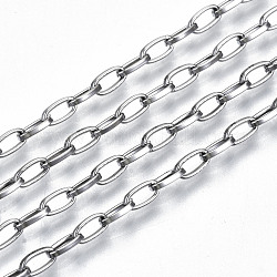 304 Stainless Steel Paperclip Chains, Drawn Elongated Cable Chains, with Spool, Unwelded, Stainless Steel Color, 5.5x3x1mm, about 82.02 Feet(25m)/roll