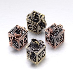 Cube avec signe de paix modèle en rack placage laiton prière boîte pendentifs, boîte souhaiter, sans nickel, couleur mixte, 18x12x17mm, Trou: 5x3mm