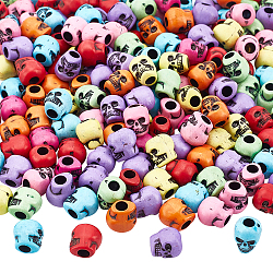 Nbeads 200pcs perles acryliques opaques, crane, couleur mixte, 10x8.5x9mm, Trou: 3.5mm, 200 pcs / boîte