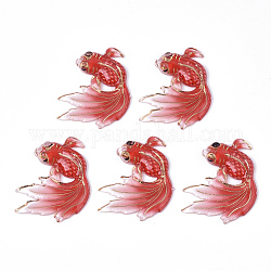 Ciondoli in acrilico stampa uv, con fondo vernice spray, pesce rosso, rosso, 30x25x4mm, Foro: 1 mm