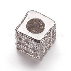 Latón abalorios de circonio cúbico, cubo, Claro, Platino, 4.5x4.5x4mm, agujero: 2.5 mm